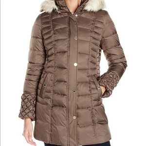 Betsey Johnson Gray White Faux Fur Down Puffer